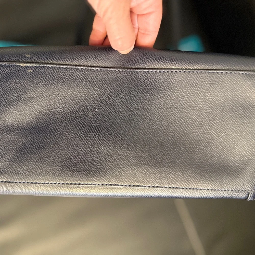 Coach Navy Leather Tote Bag Bright Blue Trim Shoulder Bag - Picture 6 of 10